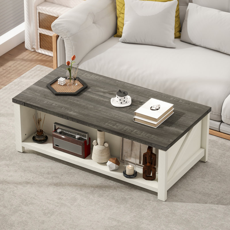 Table basse Farmhouse avec tiroir et tablette de rangement pour le salon