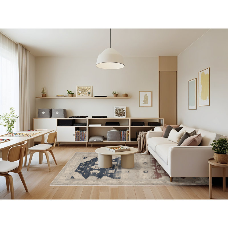 Tapis beige surteint lavable à la machine, Rectangle 7 pi x 9 pi