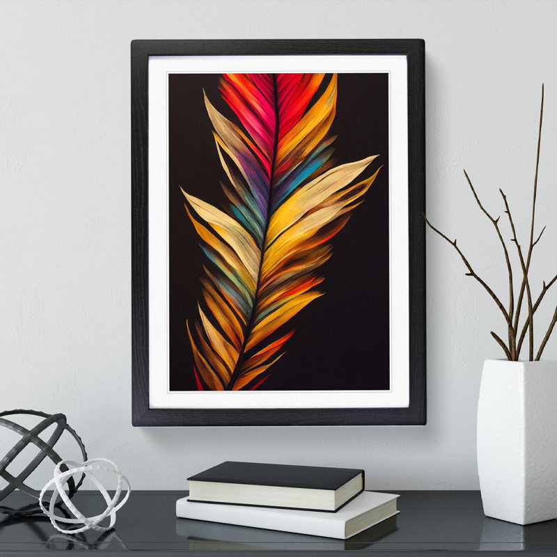 Colourful Feather No.2 - Print, White, Black Framed, 66cm H x 48cm W x 2cm D
