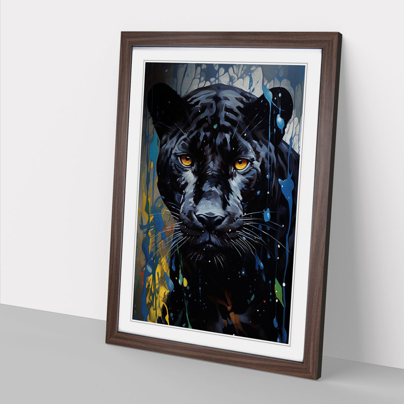 Panther Hard Edge Painting - Single Picture Frame Print on Wood, 34" H x 25" W x 2" D, Walnut