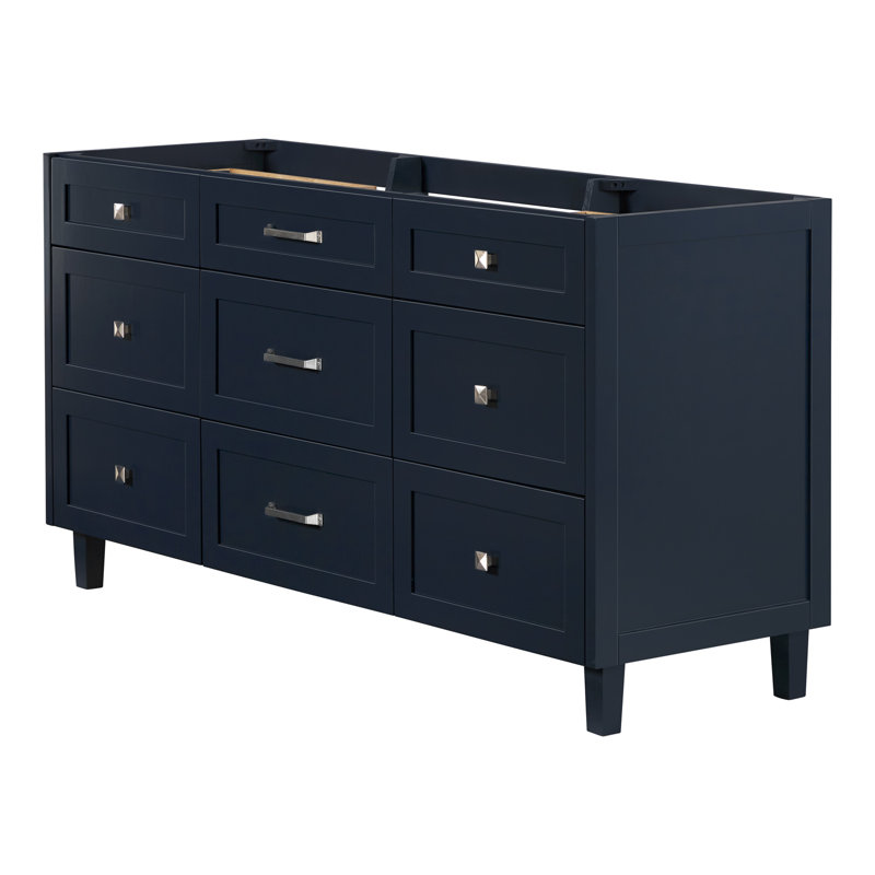 Meuble-lavabo simple ARIEL Monreau 66 po en bois massif, bleu nuit, Marine