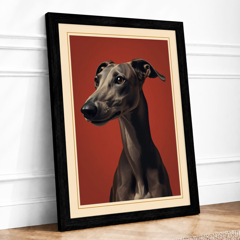 Greyhound in Profile Minimalist - Framed Print, Black, A3 - 42.0 x 29.7 cm