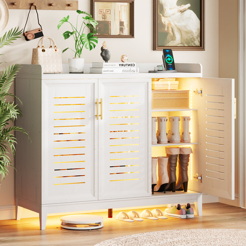 5-Tier Shoe Cabinet with Rotating Shoe Rack, Adjustable Shelves and Tri-Color Sensor Light, Freestanding Shoe Storage Cabinet