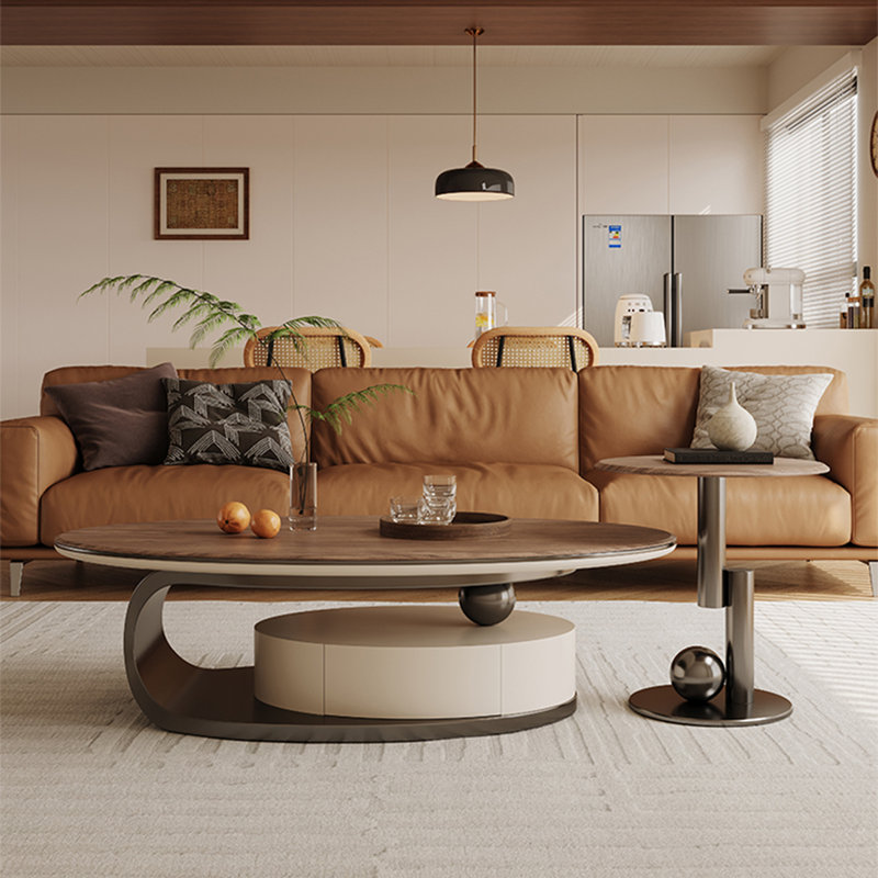 Table basse ovale en bois massif de style luxueux, H 16,5 po x L 51,2 po x l 27,6 po