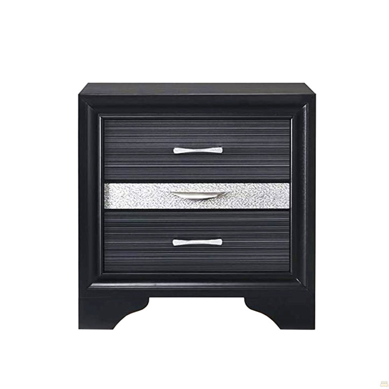 2 Drawers And 1 Jewelry Drawer Nightstand, Black
