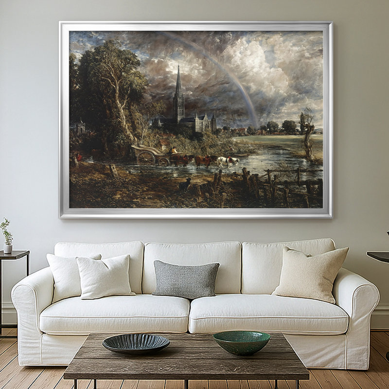 Cathédrale de Salisbury vue des prés-John Constable - Toile tendue avec châssis, 1831, 26,5 x 36,5, Toile avec cadre, Argent