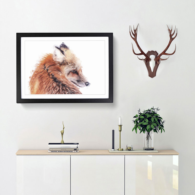 Red Fox in Winter in Abstract - Picture Frame Painting Print, Black Framed, 36cm H x 48cm W x 2cm D