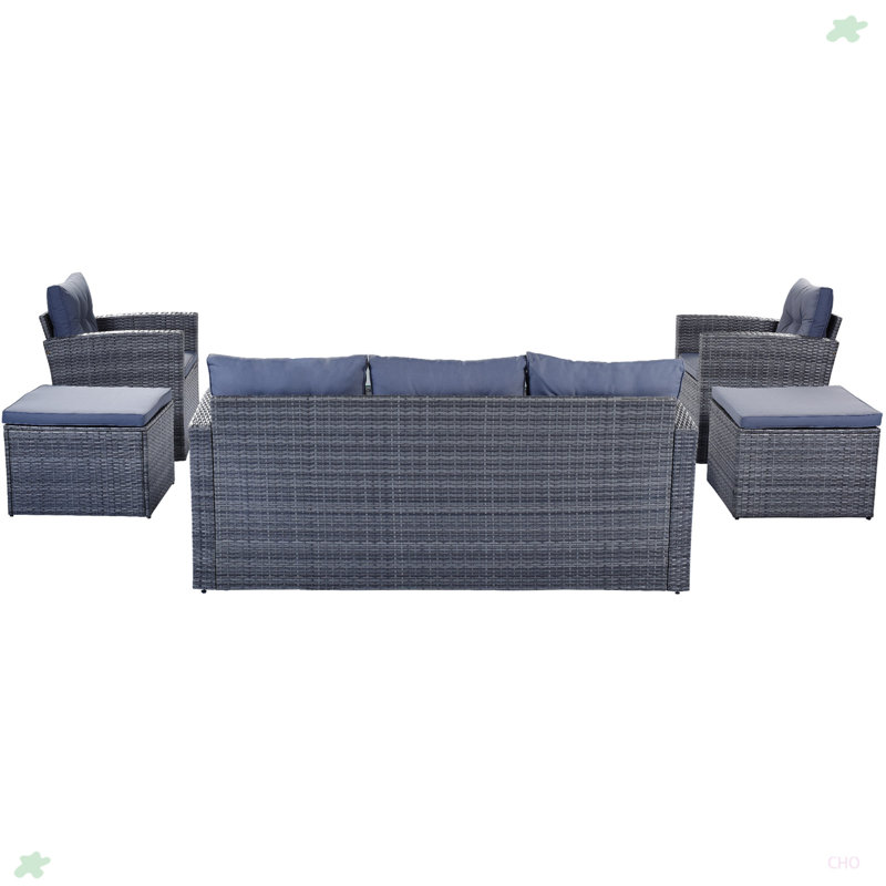 Ensemble de conversation modulaire en osier pour l'extérieur 6 pièces, Gris