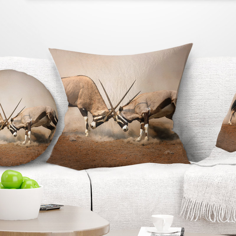 Gemsbok Antelopes Fighting - Coussin imprimé animal, 16 po x 1 po, Coussin décoratif