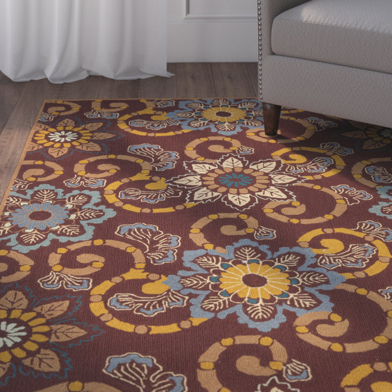 Tapis rouge crocheté à la main Childers, Rectangle 4 pi x 6 pi