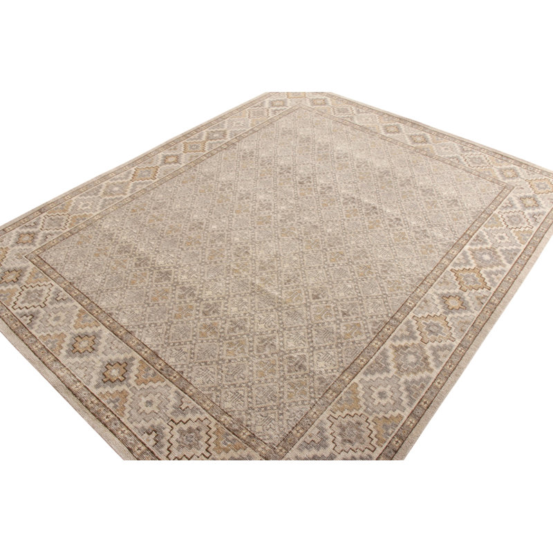 Distressed Homage Hand Knotted Wool Geometric Area Rug, Rectangle 15' x 24'