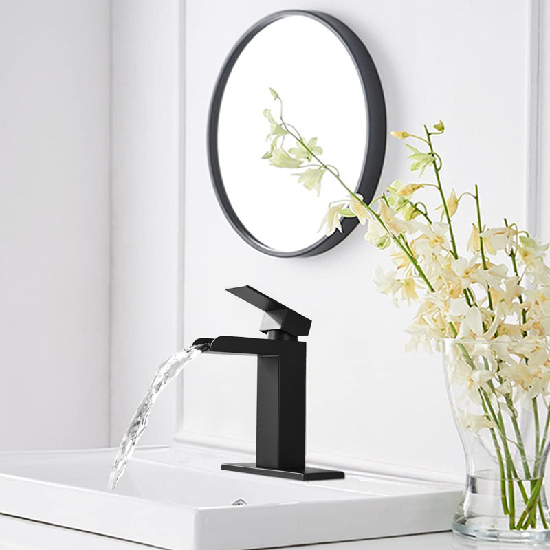 Single Handle Single Hole Bathroom Faucet With Drain Assembly, Matte Black