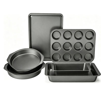 Ensemble de 6 plats à cuisson antiadhésifs en acier au carbone 6 pièces, moules à muffins à gâteau avec revêtement facile à retirer, allant au four jusqu'à 450 ° F, noir