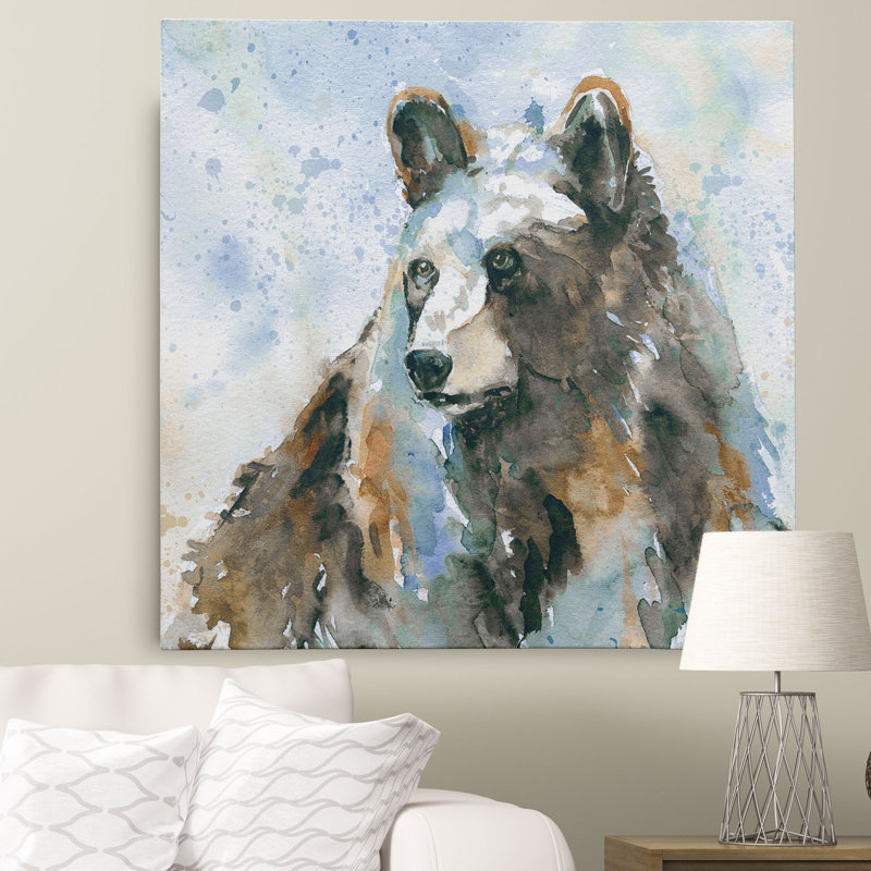 " Black Bear On Blue " by Carol Robinson, 24" H x 24" W x 1.5" D