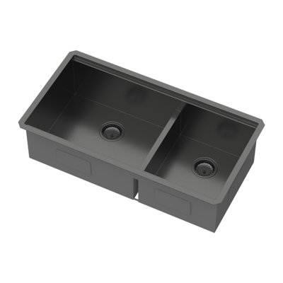 Évier de cuisine à double cuve (60/40) à double cuve - 36 po x 19 po x 10 po noir bronze industriel avec deux cuves profondes de 10 po