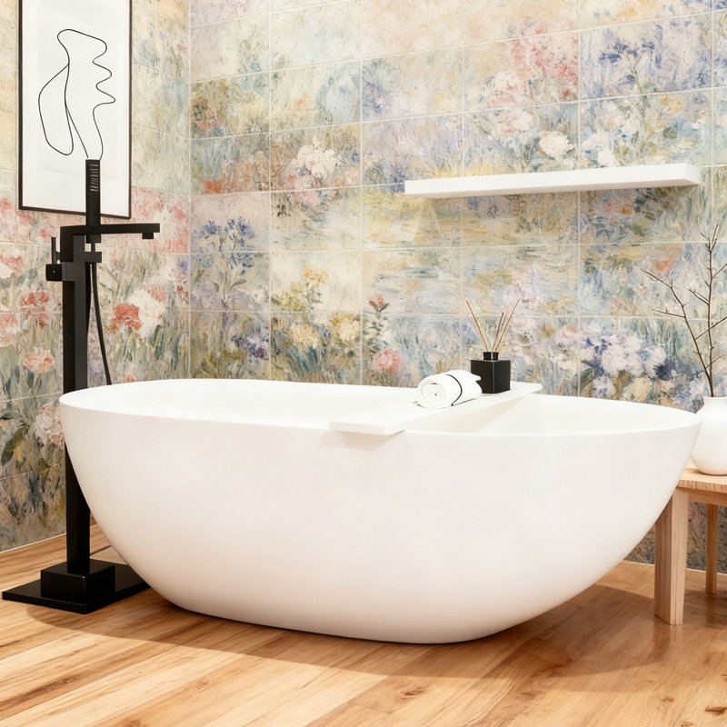 67 po. X 31,5 po. Baignoire de trempage autoportante à surface solide blanc mat, Blanc mat, H 21,65 po x L 67 po x l 31,5 po