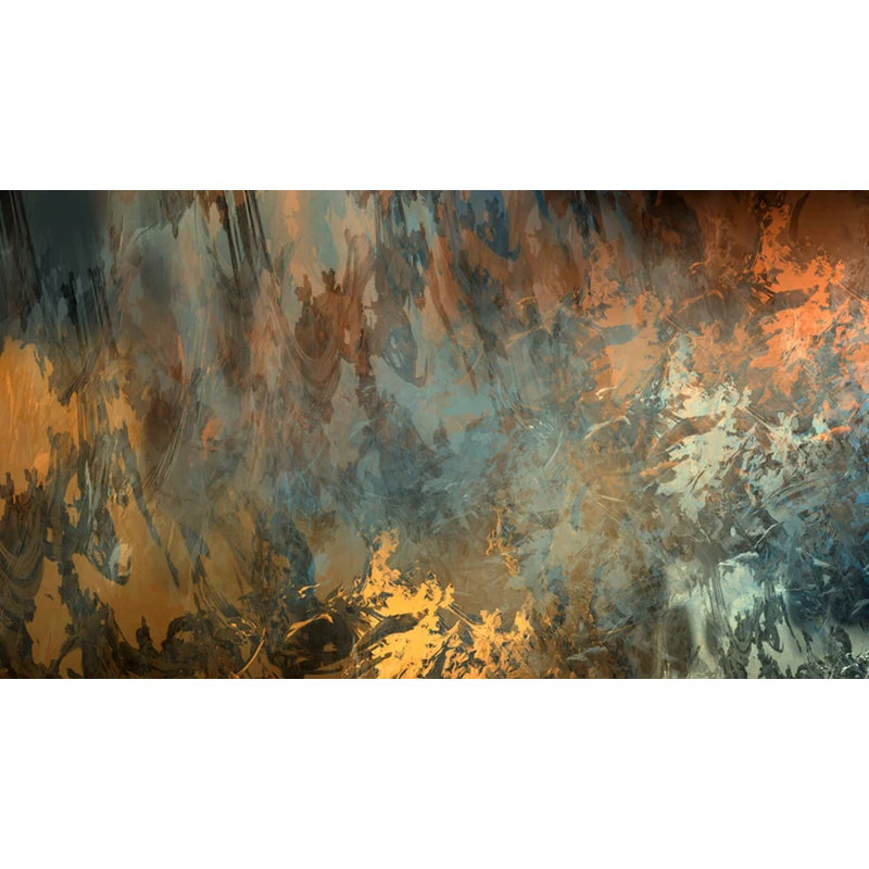 Murale abstraite bleu sarcelle et rouille, L 108 po x l 96 po