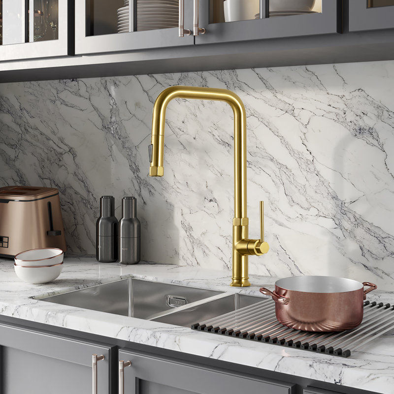 ABTIABGY Pull Down Kitchen Faucet, Brushed Gold