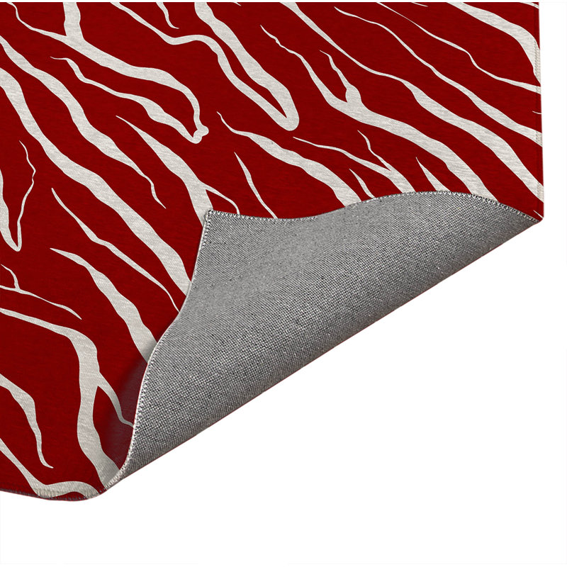 Tapis de cuisine à profil bas Lush Cracks, Rectangle 3' x 5', Canneberge à rayures rouges