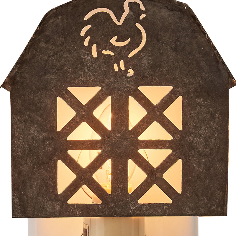 Galvanized Metal Farmhouse Barn Night Light with Rooster Cutout