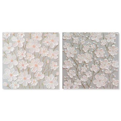 Neutral Serenity Floral Art 2 Panel Set Canvas Print by 