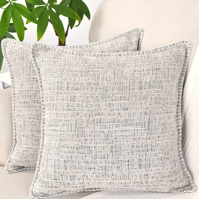 Housses de coussin en chenille douce avec bord cousu, Blanc, crème, 24 po x 24 po, Housse de coussin seulement - sans coussin