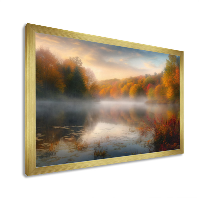 «Misty Lake I», reproduction d'art sur toile, H 34 po x l 44 po x P 1,5 po, Encadrement doré