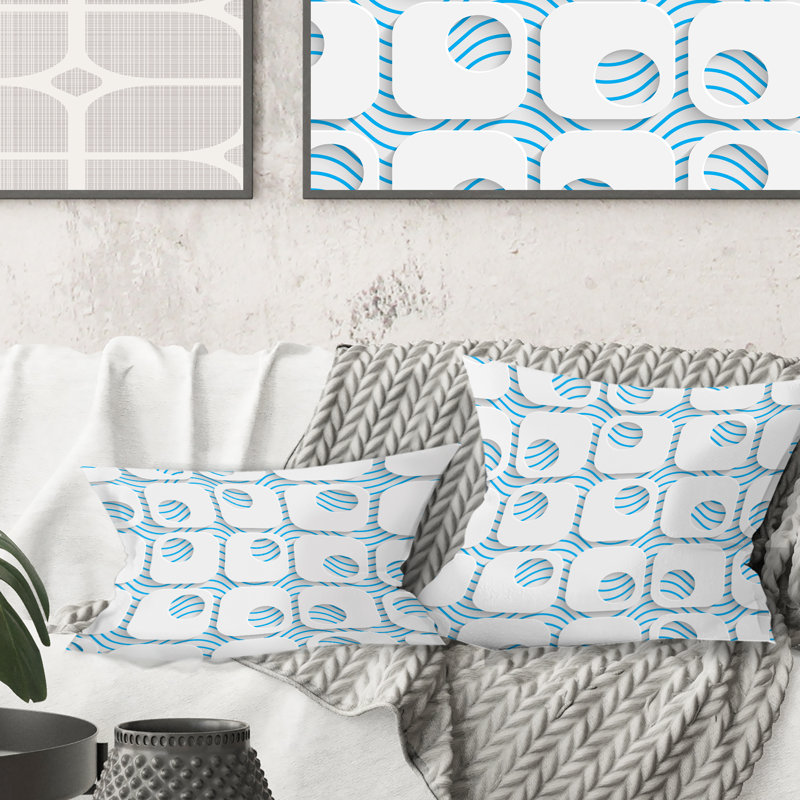 Coussin 3D imprimé blanc et bleu 3D - Mid-Century, 18 po x 18 po