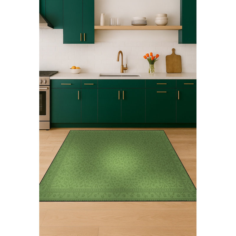 Tapis vert tissé à motif lavable Mosso, 2'6" x 9'10"