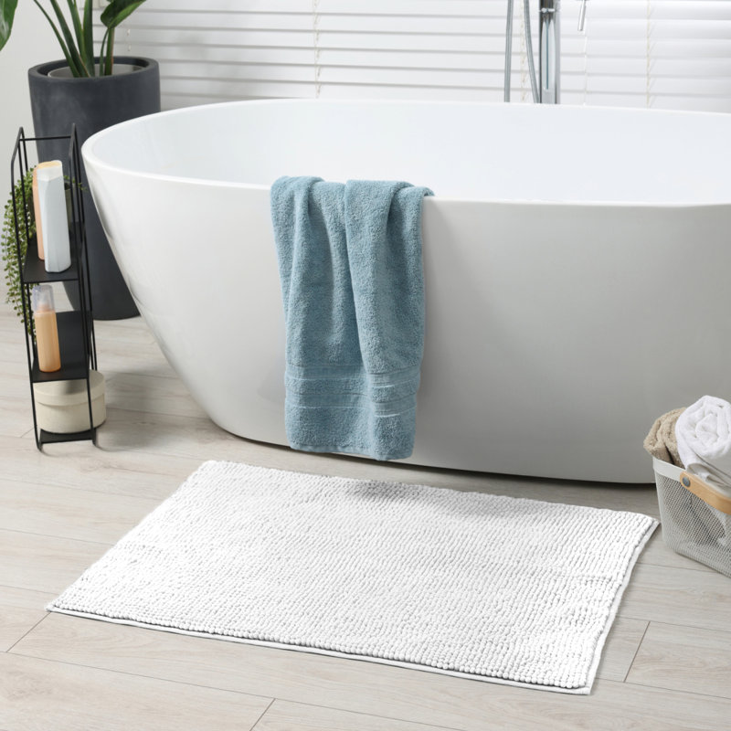 Centreville Chenille Non Slip Bath Mat, 90cm L x 60cm W, White