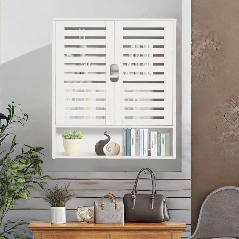 Andis Bamboo Bathroom Wall Storage Cabinet Organiser With Double Door