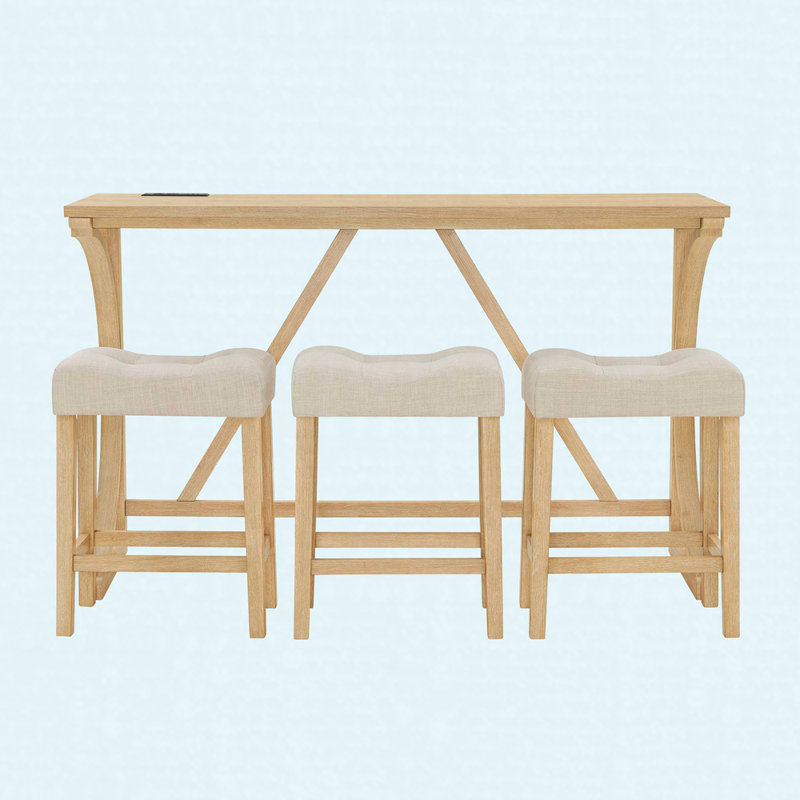 Ensemble de table de bar 59 po avec prises électriques 59 po, 3 tabourets rembourrés, ensemble de table de salle à manger 4 pièces à hauteur de comptoir