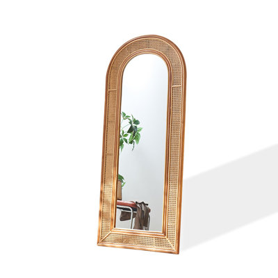 French Vintage Rattan Arched High-Definition Full-Length Mirror