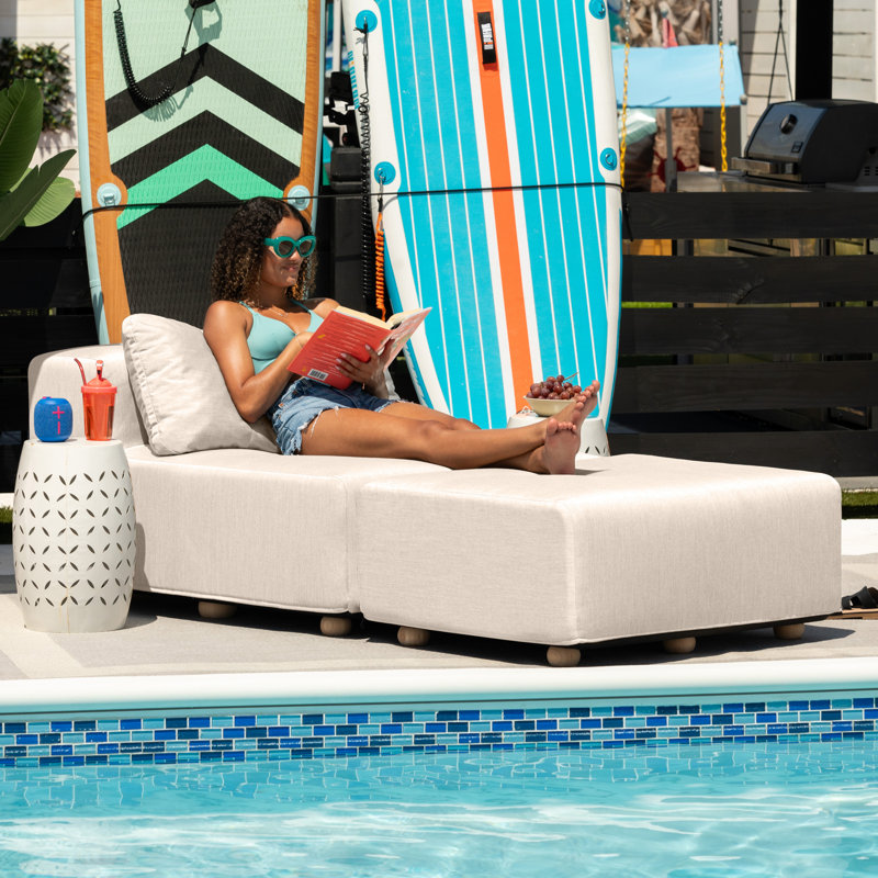  Méridienne d'extérieur Vada - Chaise et repose-pieds modulaire de luxe avec tissu Sunbrella et housse imperméable - Sunbrella Breeze