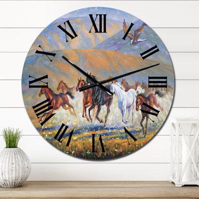 Un grand aigle au-dessus du troupeau de chevaux - Horloge murale traditionnelle