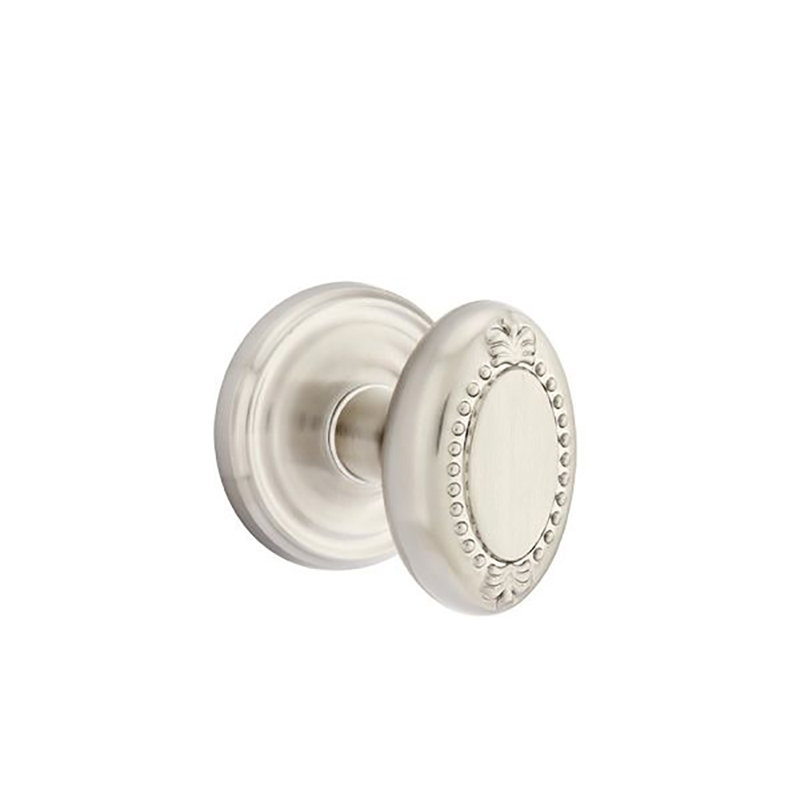Bouton d'œuf perlé Passage (couloir et garde-robe) avec rose régulier, Nickel satiné