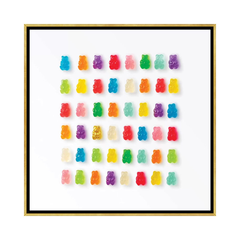 Reproduction de photo « Rainbow Bears » par Erin Summer, Pas de tapis, H 26 po x l 26 po x P 1,5 po, Toile encadrée d'or