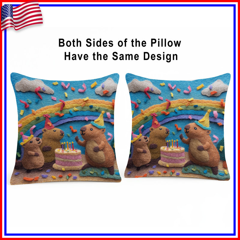 Coussins décoratifs Felt Groundhog Birthday Scene, 16 x 16 pouces