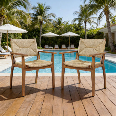 Mp2, chaise de salle à manger d'extérieur durable avec structure en bois d'acacia, siège en osier tissé à la main, finition en teck, mobilier de jardin de patio (compatible avec table assortie)