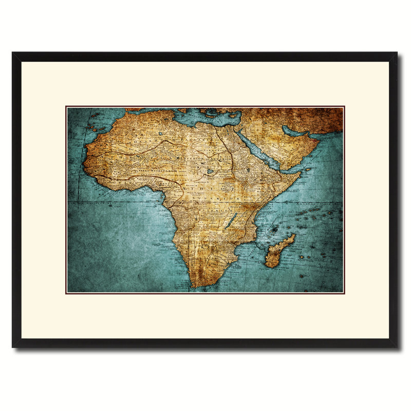 Carte d'Afrique ancienne carte sur toile avec cadre, collection d'art 16 x 21