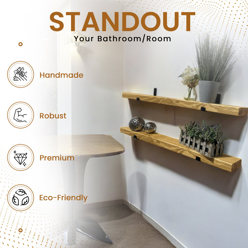 Unique Wood Bracket Shelf, 4.5cm H x 120cm W x 15cm D, Dark Oak