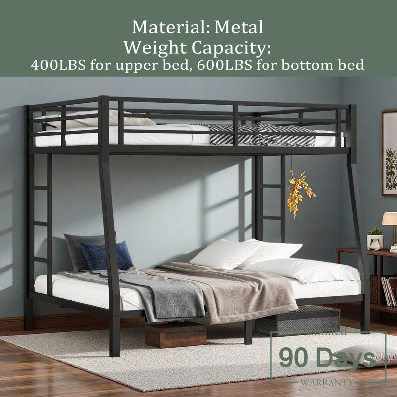 Metal Full XL Over Queen Bunk Bed For Teens And Adults,Space-Saving/Noise Reduced/No Box Spring Needed, Full XL over Queen