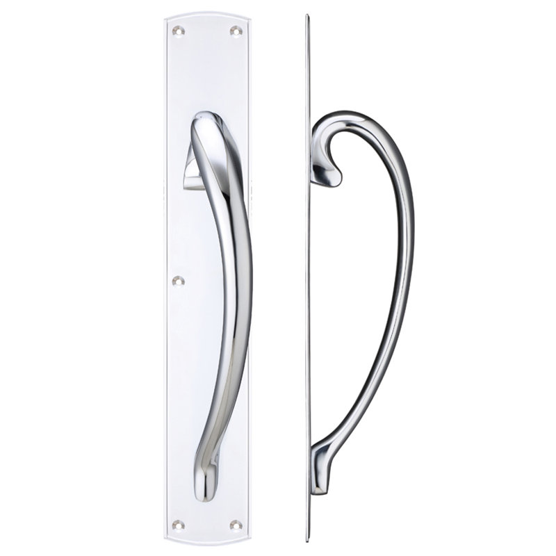 Cast Brass Pull Handle with Backplate, Polished Chrome