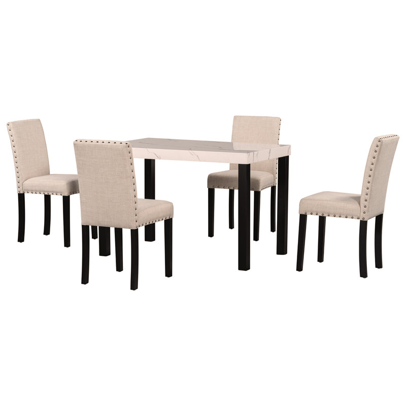 Ensemble de salle à manger cinq pièces avec plateau de table, ensemble de restaurant, table de salle à manger en bois massif et 4 chaises