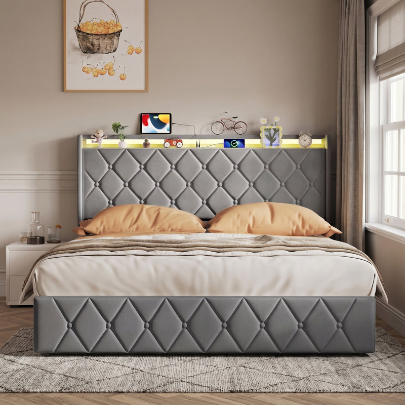Lift Up Storage Bed Frame, European Kingsize (160 x 200 cm), Grey