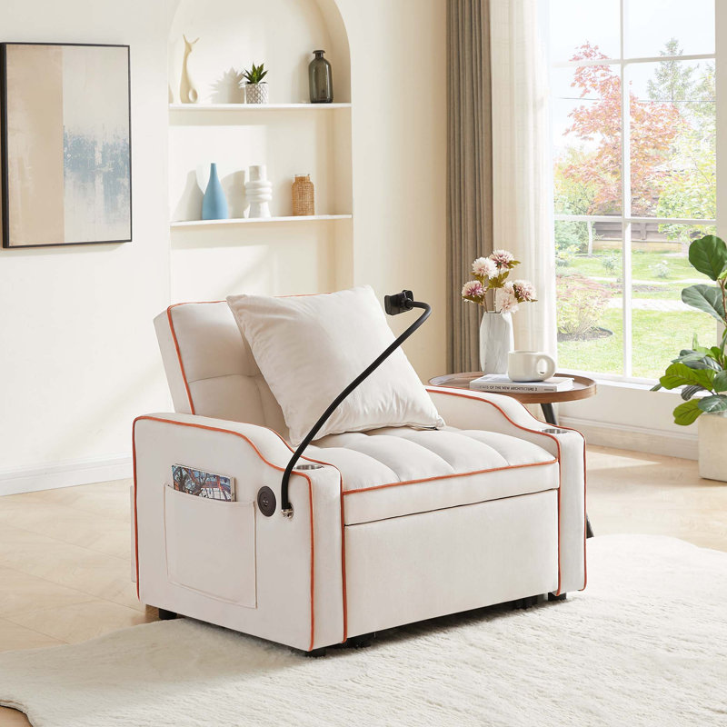 Fauteuil convertible convertible, Velours beige