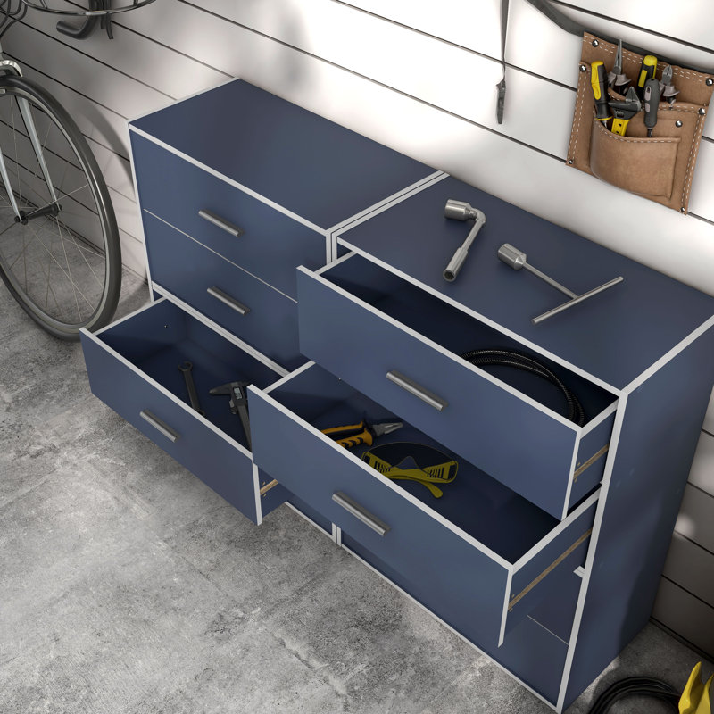 Bibliothèque de rangement en bois à 2 tiroirs Breayla H 15,7 ", Bleu acier