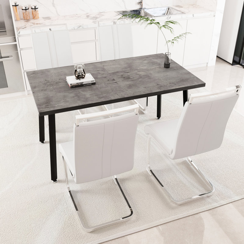Table de salle à manger extensible carrée avec 4 chaises confortables en similicuir, Performance 55,12 - Table rectangulaire confortable de 70,87 po, élégance industrielle