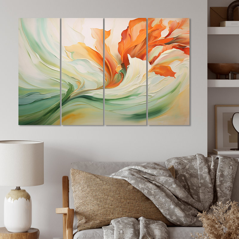 «Green Flowing Petals», reproduction d'art sur toile - 4 panneaux abstraits