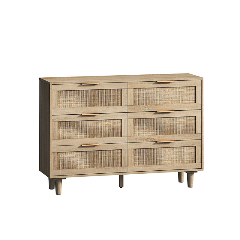 Armoire de rangement 6 tiroirs, H 29,58 po x l 43,36 po x P 15,8 po, Naturel